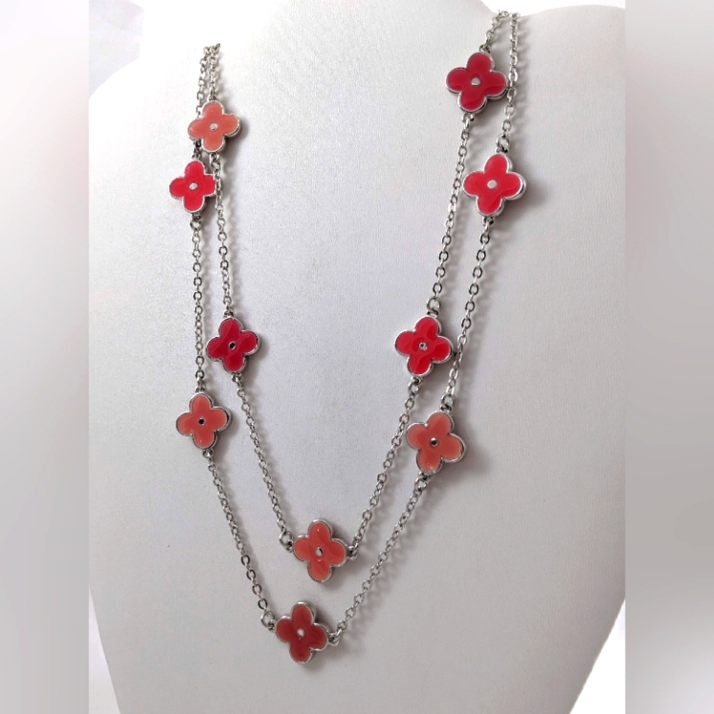 Silver Chain with Pink Flowers